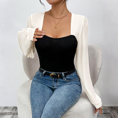 Knitted Long-sleeved Slim And Elegant Square Neck Jumpsuit For Women