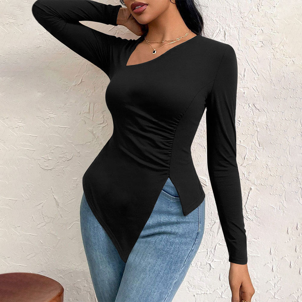 Women's Fashion Oblique Collar Autumn And Winter New Versatile Commuter Long-sleeved Top