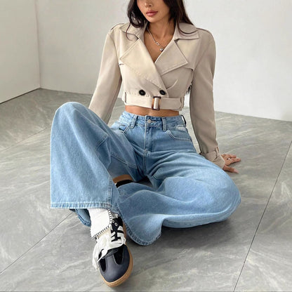 New Womens Chic Short Solid-color Coat With A Premium Sophisticated Vibe