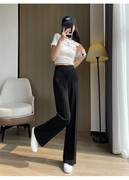 Womens High-Waisted Straight Pants With Side Zipper