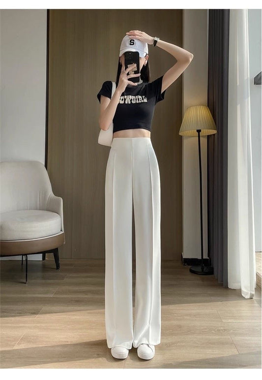 Womens High-Waisted Straight Pants With Side Zipper