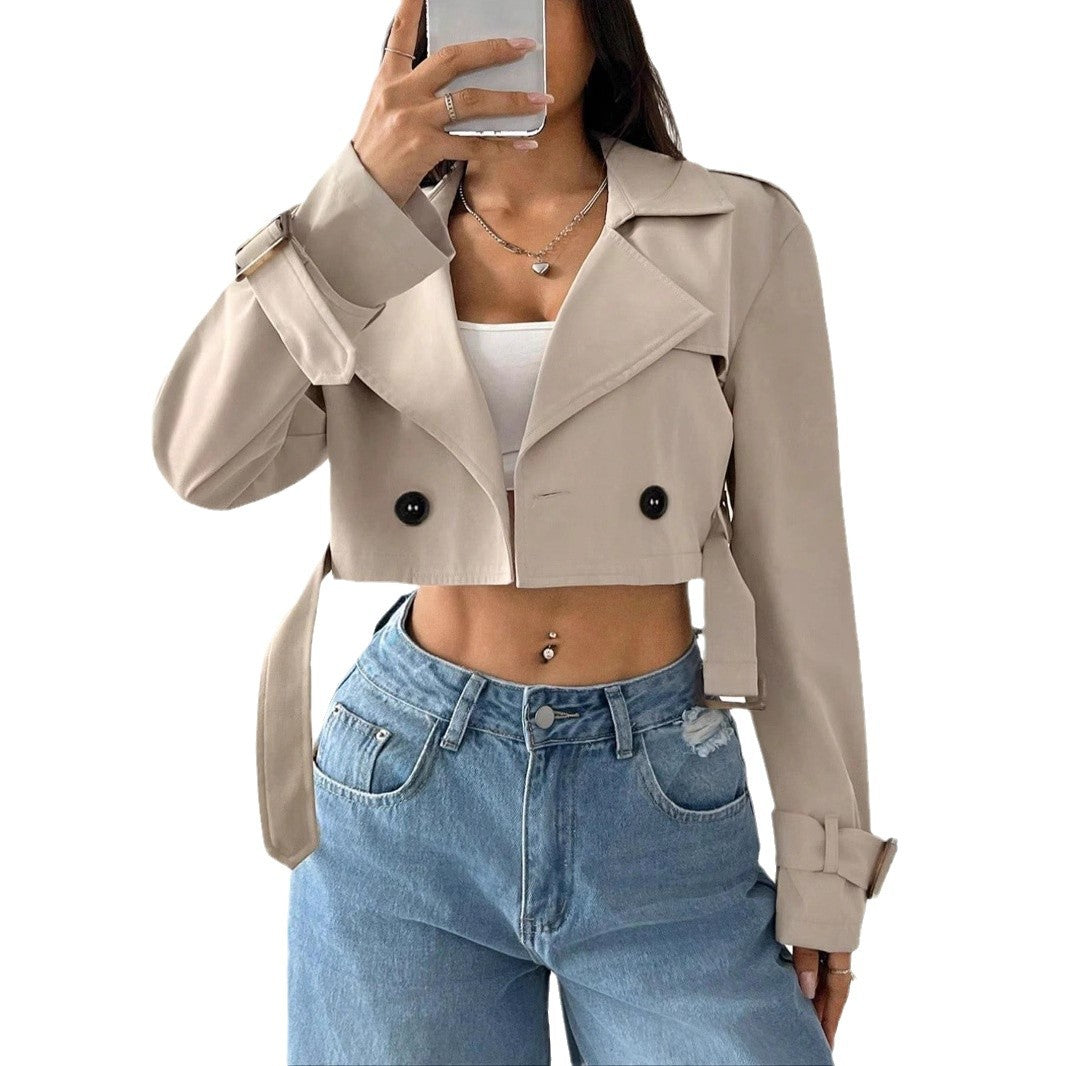 New Womens Chic Short Solid-color Coat With A Premium Sophisticated Vibe