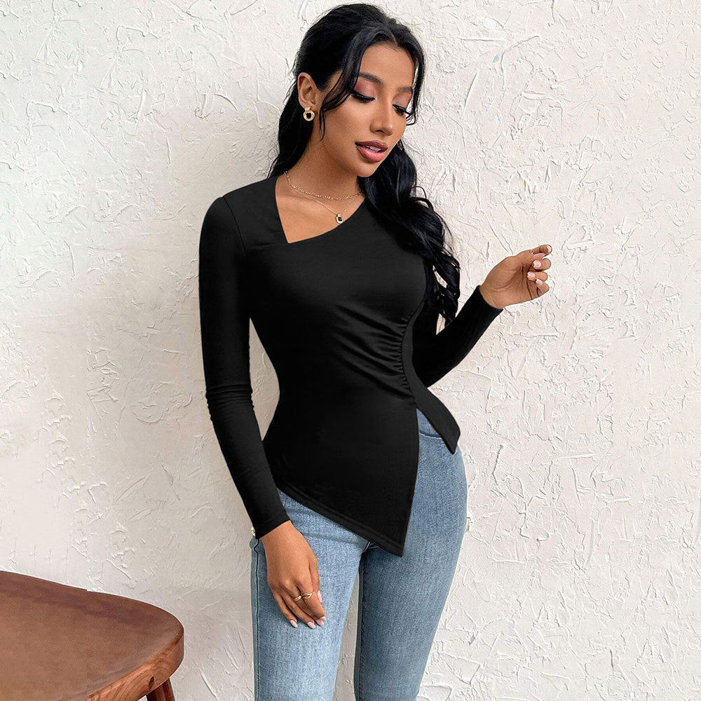 Women's Fashion Oblique Collar Autumn And Winter New Versatile Commuter Long-sleeved Top